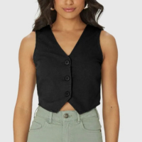 Colete Feminino Cropped Alfaiataria Botões Frontais Em Viscolinho