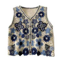 Colete Feminino De Malha Sem Mangas Com Botões E Cardigã Floral De Crochê