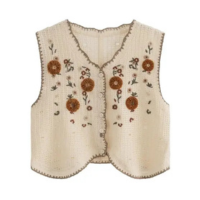 Colete Feminino Floral de Crochê - Sem Mangas, Vintage, Fairycore
