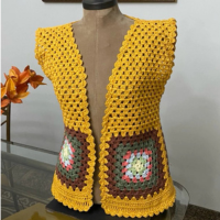 Colete Aberto de Crochê Square Boho Hippie Chique Vintage Plus Size