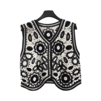 Colete Feminino Floral de Crochê - Sem Mangas, com Botões - Estilo Vintage