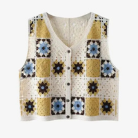 Colete Feminino de Verão Crochê Granny Square - Sem Mangas, com Botões