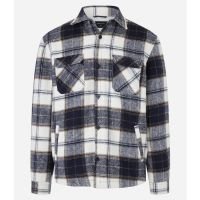 Jaqueta Trucker em Flanela com Estampa Xadrez e Sherpa Jeans/Marrom/Branco