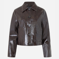 Jaqueta em PU com Textura Croco e Efeito Vinil Marrom