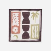 Lenço Acetinado com Estampa Abstrata Bege/Off White/Verde
