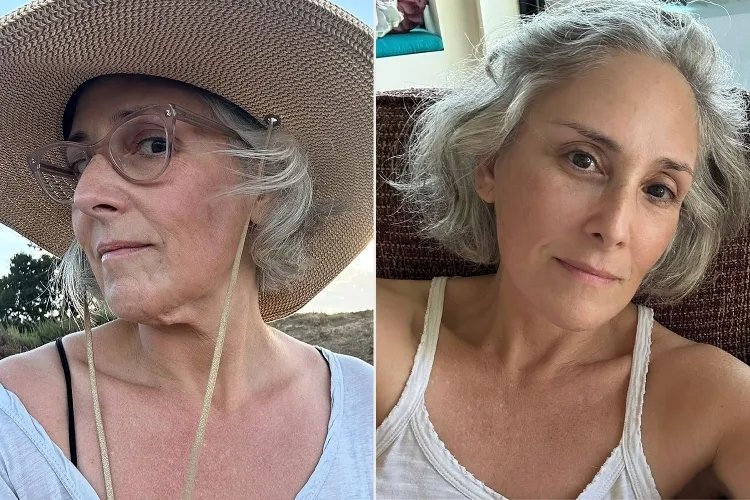 Pessoa madura com cabelos grisalhos, usando chapéu em uma foto e sem chapéu na outra, aparenta naturalidade sem sinais de lifting facial.