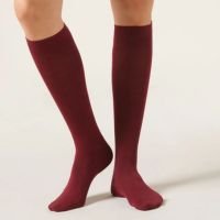 Meia Alta Em Algodão Acetinado - Vermelho