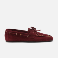 Mocassim Vinho Suede Bordado Retrô