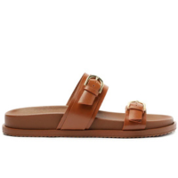 Papete Anatômica Duas Tiras Fivela Couro Elise Marrom