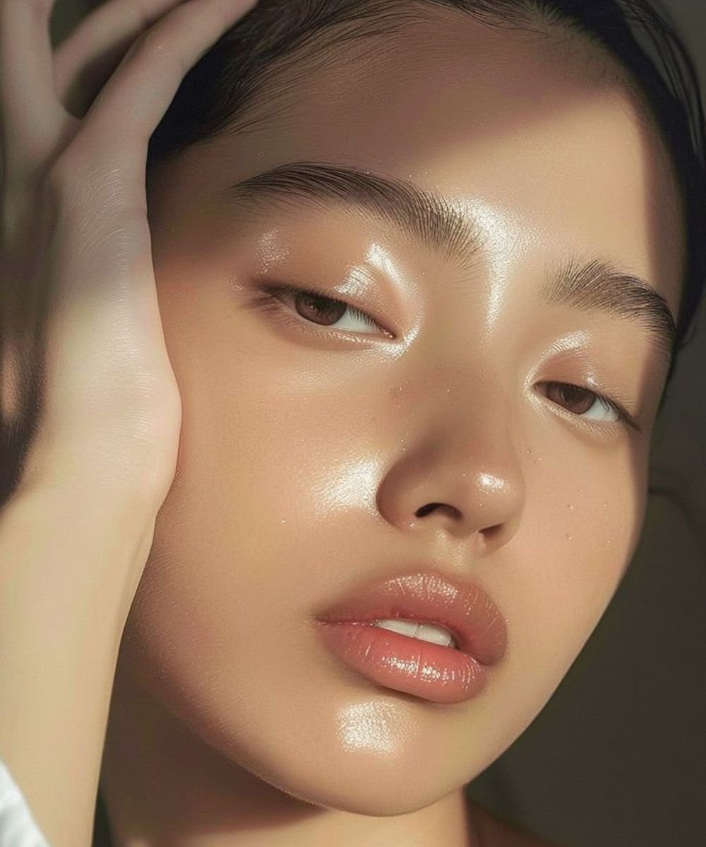 Pele oleosa depois do tratamento, com aparência saudável e brilho intenso, destacando traços faciais e suavidade.