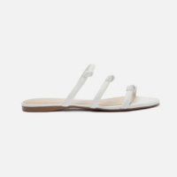 Rasteira Branca Bico Redondo Tiras Nós