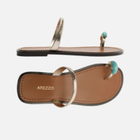 Rasteira Dourada Couro Snake Flat Tiras Pedra