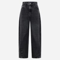 Calça Barrel em Jeans com Recortes na Barra Preto