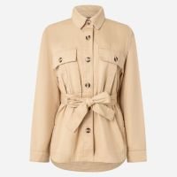 Jaqueta Trench Coat em Sarja com Bolsos e Amarração na Cintura Bege