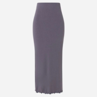 Saia Midi em Ribana com Fenda e Barra Picot Cinza