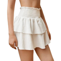 saia feminina branca curta babado camadas rodada de duna
