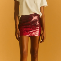 Saia Curta Pintado à Mão Paetê Florea Celebration Ubarana Vermelho