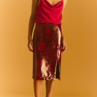 Saia Reta com Fenda Paetê Florea Celebration Ubarana Vermelho