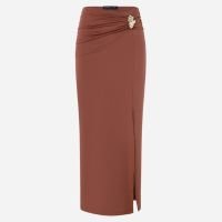 Saia New Midi com Aviamento Frontal e Fenda Marrom