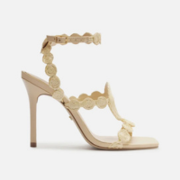 Sandália Bege Ráfia Salto Fino Fivela Circle