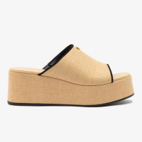 Mule Charli Ráfia Bege e Camurça Preto