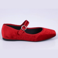 Ariana - Sapatilha Feminina Bico Quadrado Veludo Vermelha
