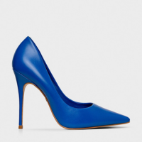 Scarpin Loretta Salto Fino Couro Azul True Blue