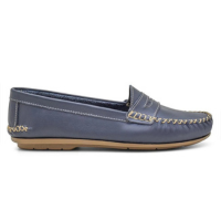 Mocassim Feminino Azul Couro Conforto Casual Ortopédico - Marinho