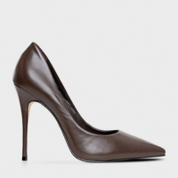 Scarpin Loretta Salto Fino Couro Marrom Dark Brown