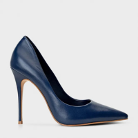 Scarpin Loretta Salto Fino Couro Azul Midnight