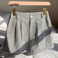 Lovito Shorts Casuais Listrados Com Bolso Curto Para Mulheres L118ED280
