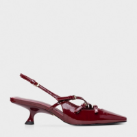 Scarpin Slingback Fivelas Salto Space Couro Verniz Vinho Mahogany