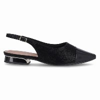 Sapato Slingback Silvia Salto Baixo Preto