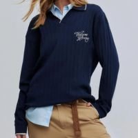 polo unissex manga longa em tricô hering + welcome - azul