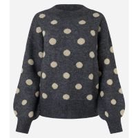 Suéter em Tricô com Manga Ampla e Estampa Poá Cinza