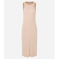 Vestido Regata Midi Listrado em Ribana Marrom/Branco