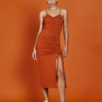Vestido Midi Alças Finas Mareh Ninfa Laranja
