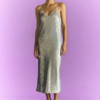 Vestido Midi Alças Paetê Florea Celebration Petúnia Prata