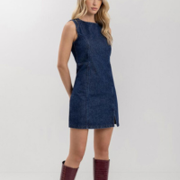 Vestido Curto Jeans Sem Mangas Com Zíper Posterior