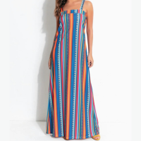 Moda Pop - Vestido Listrado Longo com Alças