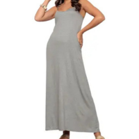 Vestido Longo de Alcinha com Bolsos Cinza - Zipituka