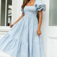 Vestido Xadrez De Manga Bolha Wish 2025 Para Primavera E Ver