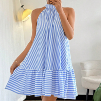 Chiquease Vestido de Férias Elegante com Gola Halter Sem Mangas, Babado e L