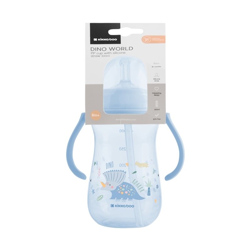 COPO COM CANUDO DE SILICONE 300 ML DINO WORLD BLUE KB