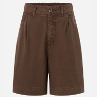 Bermuda em Sarja com Cós Elástico e Pregas Marrom