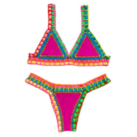 Biquíni de Crochê com Elastico Colorido Rosa Lycra Sem Bojo Moda Praia Blog