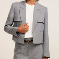 Blazer Alfaiatado com Bolsos Frontais Cinza