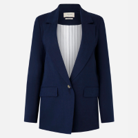 Blazer em Viscolinho com Lapelas e Botão Único Azul Escuro