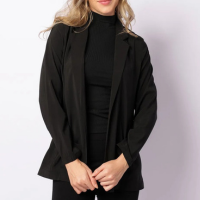 Blazer Feminino Berry & Co. Longo Viscose Decote Lapela Preto