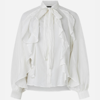 Camisa em Voal com Gola Laço e Babados Jabô Off White